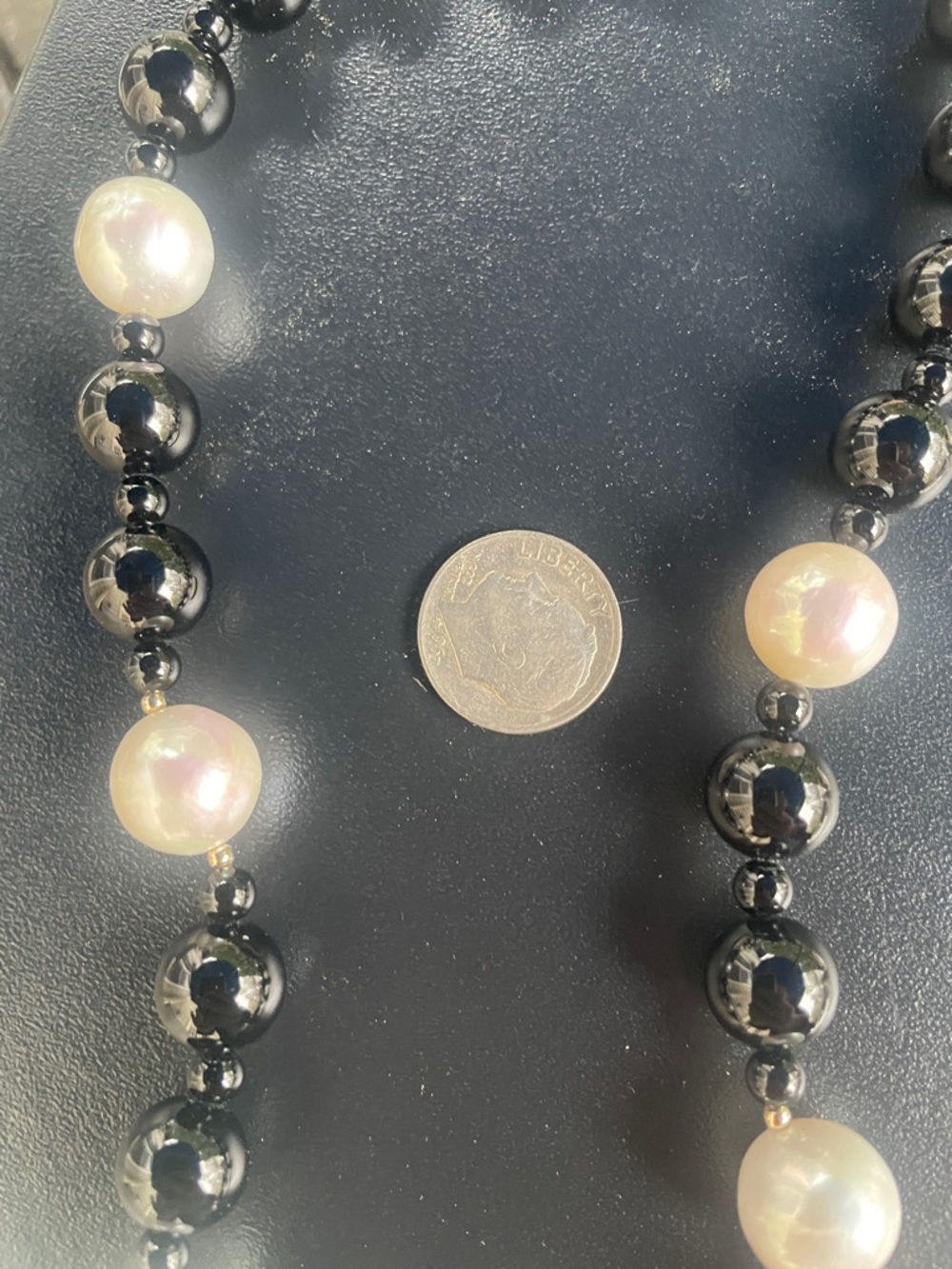NWT White Cultured Freshwater Pearl & Black Agate 14k Yellow Gold 18” Necklace - Picture 6 of 8